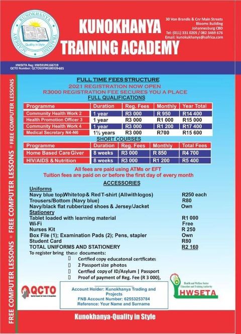 Fees - KUNOKHANYA TRAINING ACADEMY